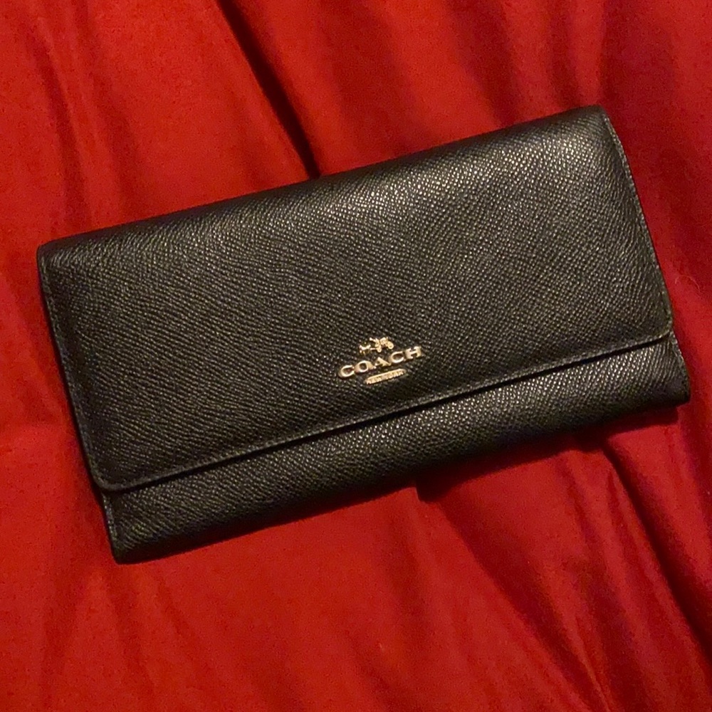 Black coach trifold wallet